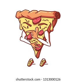 Cool pizza illustration with hand gesture to show people how cool he is in vector isolated