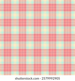 Cool plaid seamless check, tissue fabric vector texture. Holiday tartan background pattern textile in red and bisque colors palette.