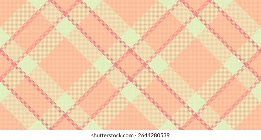 Cool plaid tartan texture, nostalgic check background textile. Present pattern fabric seamless vector in orange and light colors palette.