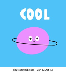 Cool planet. Saturn. Children art. Hand drawn vector illustration on white background. Funny design. Sticker, banner, T shirt design.
