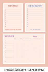 Cool planner print templates design. New year goals, resolutions and habit tracker. 