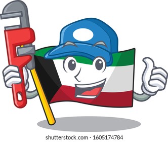 Cool Plumber flag kuwait on mascot picture style
