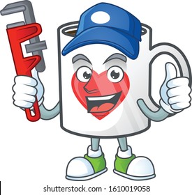 Cool Plumber heart cup of coffee on mascot picture style