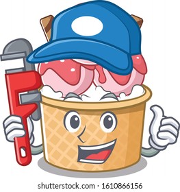 Cool Plumber ice cream sundae on mascot picture style