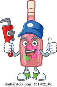 Cool Plumber pink bottle wine on mascot picture style