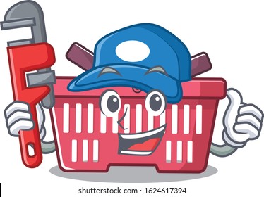 Cool Plumber shopping basket on mascot picture style