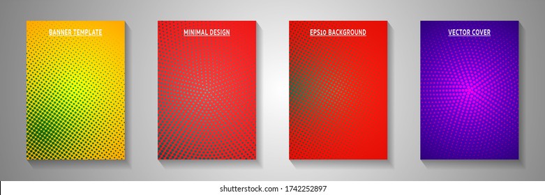 Cool point perforated halftone title page templates vector series. School journal faded halftone backgrounds. Vintage manga comics style front page layouts. Overlay spots grid