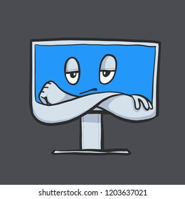 Cool poker face computer. Vector cartoon