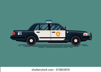 Cool police car vehicle in flat design. Public safety transport design element. City police department vehicle