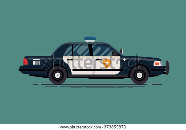 Cool police car\
vehicle in flat design. Public safety transport design element.\
City police department\
vehicle