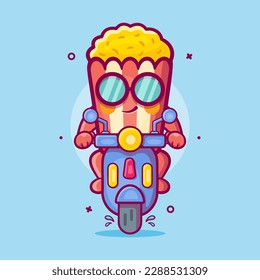 cool popcorn character mascot  riding scooter motorcycle isolated cartoon in flat style design
