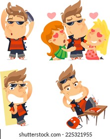 Cool Popular kid action set vector illustration cartoon. 