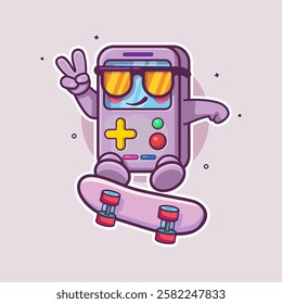 cool portable video game character mascot playing skateboard isolated cartoon	