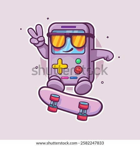 cool portable video game character mascot playing skateboard isolated cartoon	