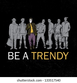 Cool poster with stylish guys. Vector illustration.