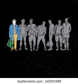 Cool poster with stylish guys. Vector illustration.