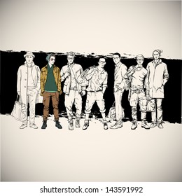 Cool poster with stylish guys. Vector illustration.