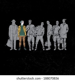 Cool poster with stylish guys. Vector illustration.