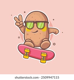 cool potato character mascot playing skateboard isolated cartoon