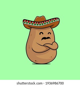 cool potato mascot with mexican hat
