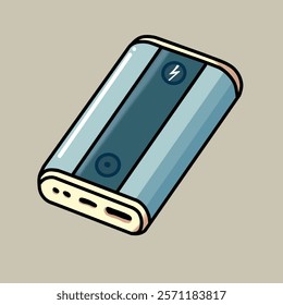 cool powerbank vector design illustration, slightly greenish in color, on a plain background.