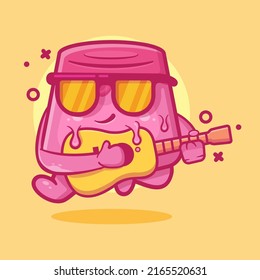 cool pudding cake character mascot playing guitar isolated cartoon in flat style design