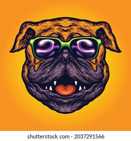 Cool Pug Dog Summer Sunglasses Cartoon Vector illustrations for your work Logo, mascot merchandise t-shirt, stickers and Label designs, poster, greeting cards advertising business company or brands.