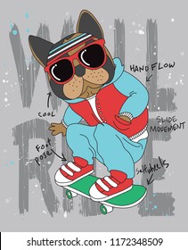 Cool pug skateboarding vector design for t shirt printing