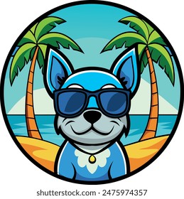 cool pug in summer sunglasses illustration, dog summer with bird print design for t shirt print, poster, sticker, background and other uses. beach vintage print artwork.