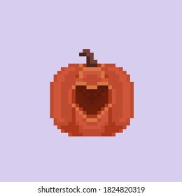 Cool pumpkin with heart hole. Pixel art style. Vector illustration