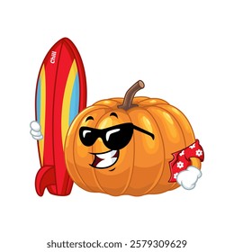 Cool Pumpkin Surfer Mascot Illustration.