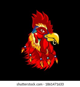 cool punk rooster mascot vector