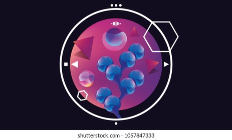 Cool purple 3d splash screen for desctop. Vector background of mobile applications. Graphic tee and printed tee. Print for t shirt and souvenirs. Extraterrestrial plant. Isolated vector illustration