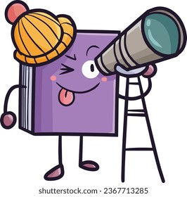 Cool purple book character looking at the star cartoon illustration