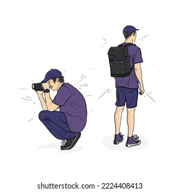 Cool purple boys with good pose flat vector illustration isolated