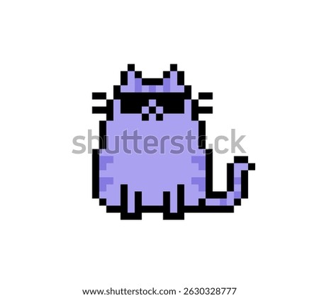 Cool purple cat pose pixel art. animal, cat, pet pixel art.