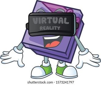 cool purple gift box character in Virtual reality headset