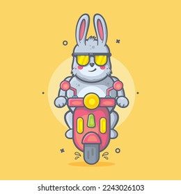 cool rabbit animal character mascot riding scooter motorcycle isolated cartoon in flat style design