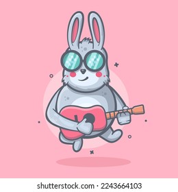 mascota de personaje de animal de conejo fresco tocando guitarra aislada dibujos animados de estilo plano