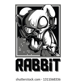 Cool Rabbit Black and White Illustration