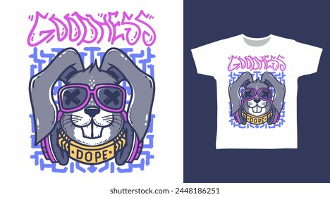 Cool Rabbit Illustration Tshirt Cartoon Designs.