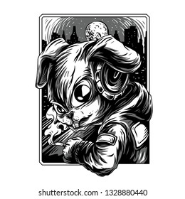 Cool Rabbit Remastered Black and white Illustration