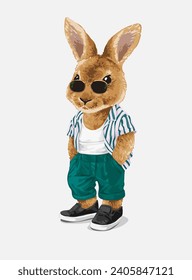 cool rabbit in sungglasses and stripes shirt vector illustration