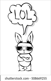Cool rabbit with talk bubble and hand drawn speech