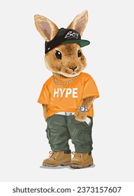 cool rabbit in urban street wear vector illustration