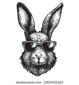 cool rabbit wearing sunglasses, bunny head wearing sunglasses hand-drawn sketch