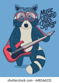 Cool Raccoon Guitarist Is Playing Guitar.