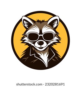 A cool raccoon wearing sunglasses vector clip art illustration, exuding a laid-back vibe and playful charm, perfect for trendy apparel designs and summer themed projects