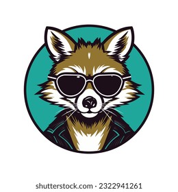 A cool raccoon wearing sunglasses vector clip art illustration, exuding a laid-back vibe and playful charm, perfect for trendy apparel designs and summer themed projects