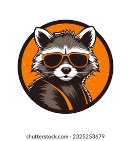 A cool raccoon wearing sunglasses vector clip art illustration, exuding a laid-back vibe and playful charm, perfect for trendy apparel designs and summer themed projects